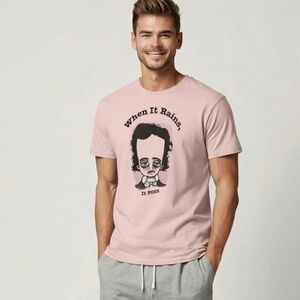 Pink T-Shirt with Edgar Allen Poe Cartoon Graphic